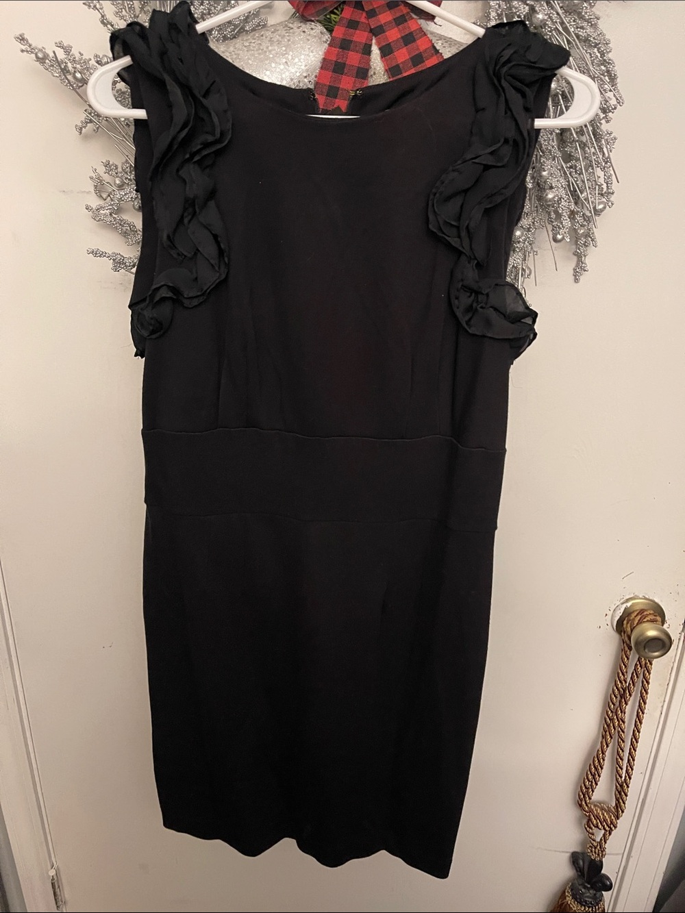 Black Ruffle Sleeve Sheath Dress